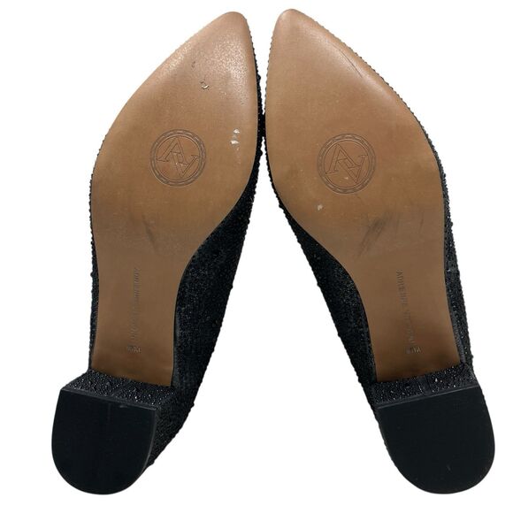 Adrienne Vittadini Pointed Black Low Block Heel 9.5 Studded Fiona - Picture 7 of 11